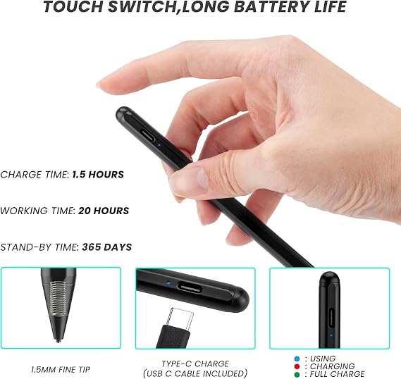 Chromebook Flip 2-in-1 Touchscreen Laptop Stylus Pen, Active Pen Digital Capacitive Stylus for ASUS Chromebook Flip 2-in-1 Laptop Stylus with Ultra Fine Tip,Touch-Control and Rechargeable,Black