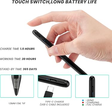 Chromebook Flip 2-in-1 Touchscreen Laptop Stylus Pen, Active Pen Digital Capacitive Stylus for ASUS Chromebook Flip 2-in-1 Laptop Stylus with Ultra Fine Tip,Touch-Control and Rechargeable,Black