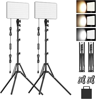 Anautin 2-Pack 15W LED Video Light Kit 1700Lux Bicolor 2500-8500K Dimmable Photography Lights with Tripod for TikTok YouTube Streaming Podcast