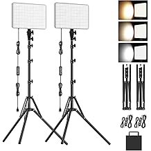 2-Pack LED Video Lighting Kit, Anautin 15W/1700Lux Photography Lighting with Tripod Stand, 2500-8500K Dimmable Streaming Light for Video Recording, Gaming, Podcast, Barber, Salon, TikTok, YouTube