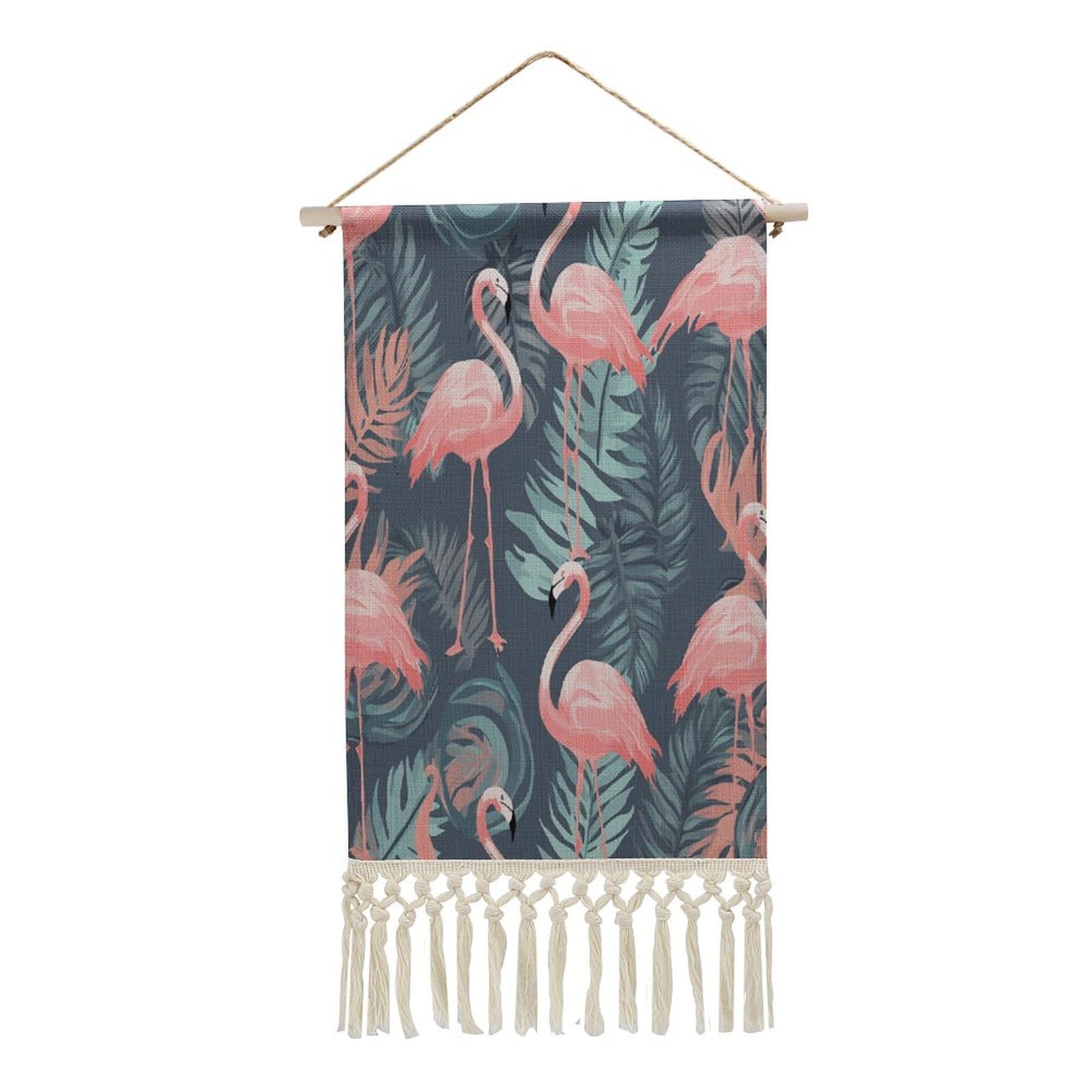Adfgyerh Style Summer Flamingo Palm Leaves Tapestry With Tassels Cotton And Linen Hanging Posters, Wall Art For Travel Gift, Wall Tapestry For Office Home Decor Bedroom Living Room Decor