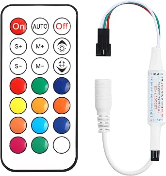Led Controller for Strip Lights, 21 Key Wireless IR Remote Control for RGB Strip Lights WS2812B WS2812 WS2811, DC 5-24V for Dream Color for DIY Home Bedroom Game Room Party Lighting