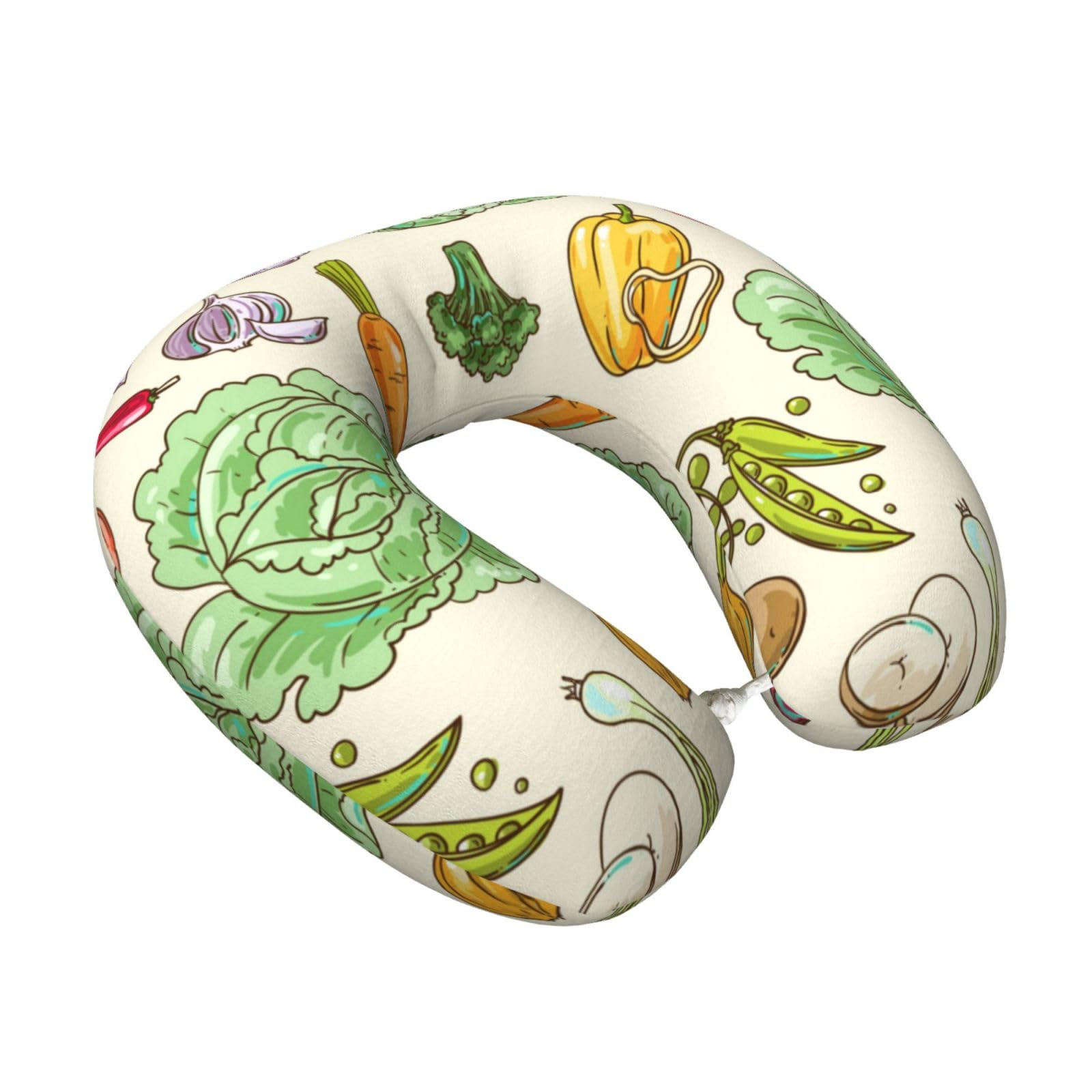 LKYMOH Beautiful Hand Drawn Vegetables, Travel Neck Pillow U-Shaped Memory Neck Support Soft Comfortable With Washable Cover For Airplane Car Traveling and Office