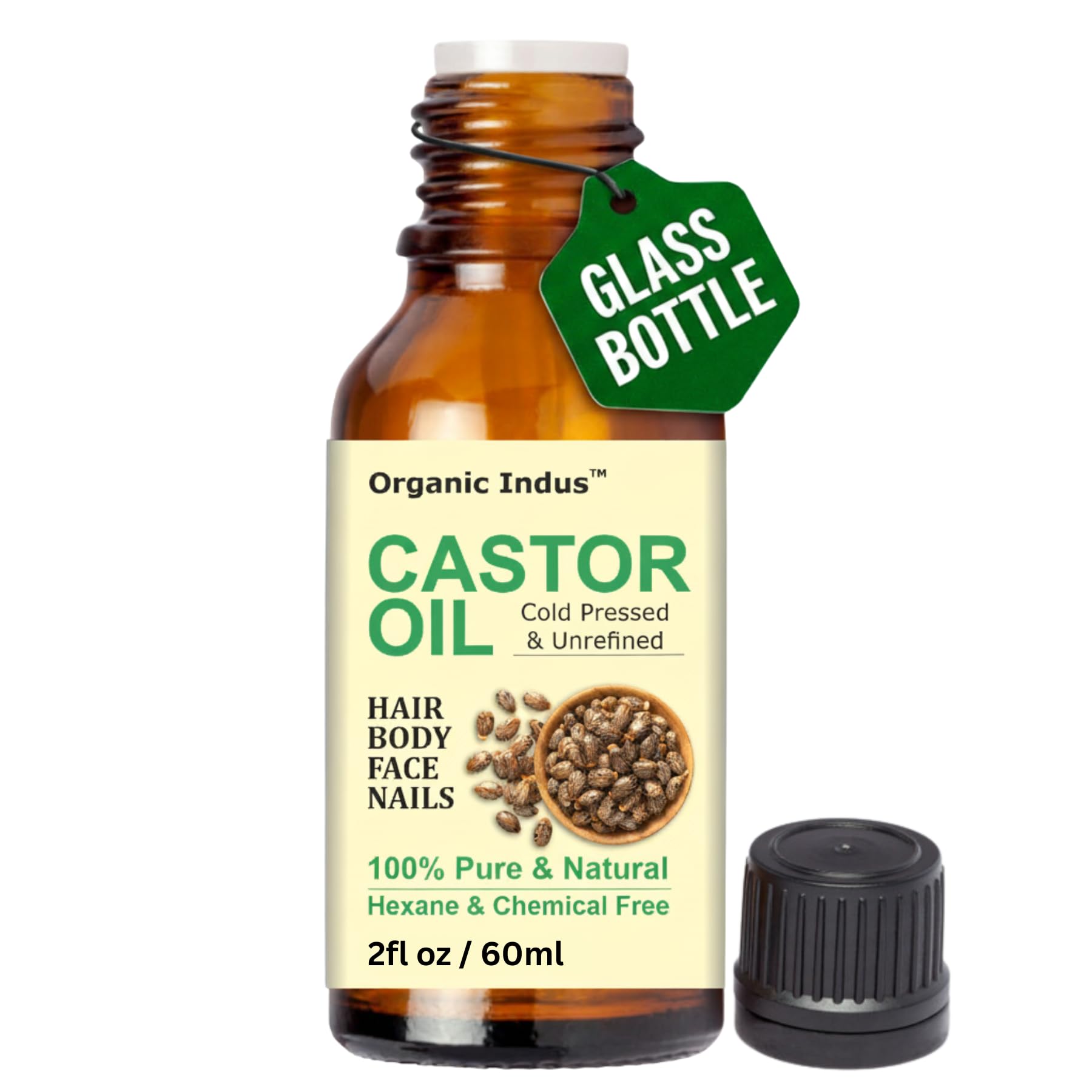 Organic Indus Cold Pressed Castor Oil for Hair Growth, Skin Care, Moisturising Dry Skin, Nails, Eyelash with Vitamin E, Omega-6 & 9, Mineral Free & Preservative Free | 60ml (Glass Bottle)-image-48