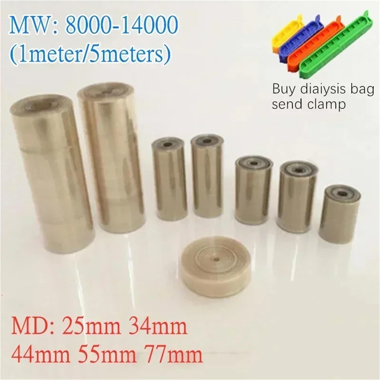 1 m / 5 Meter Labor MW8000-14000 Dialysebeutel, MD25/34/44/55/77 mm, Dialysebeutel aus regenerierter Zellulose (MD25, 5 Meter)