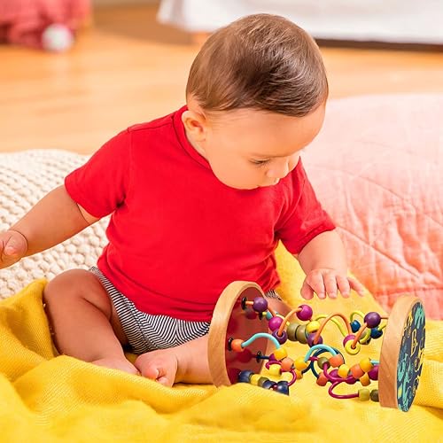 Miniatura 2 de B. Toys - Laberinto de cuentas - Laberinto de alambre de madera - 47 cuentas y 5 laberintos - Juguete clásico para bebés, niños pequeños - Madera de