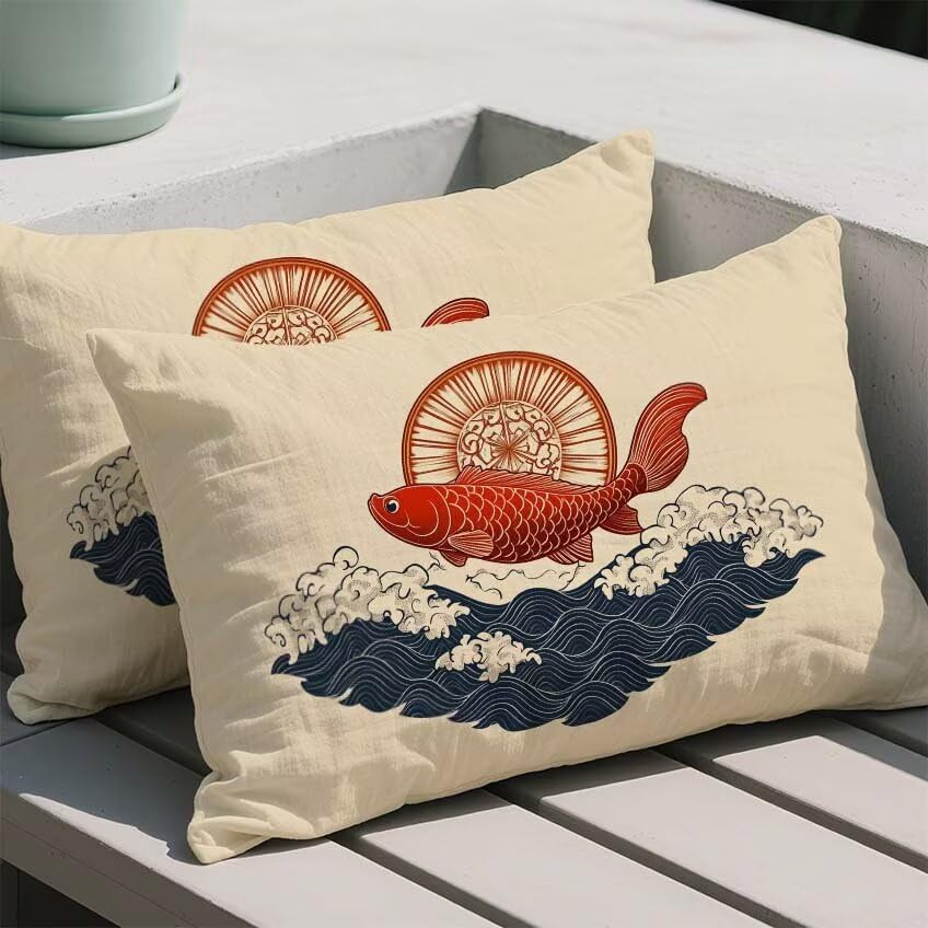Housse coussin imperméable en lin M-390 avec impression double face