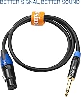 Vista 6 de Disino - Cable de micrófono XLR hembra a TS mono de 1/4 pulgadas (6.35mm), desequilibrado de 3 pines XLR hembra a conector de micrófono TS de cuarto