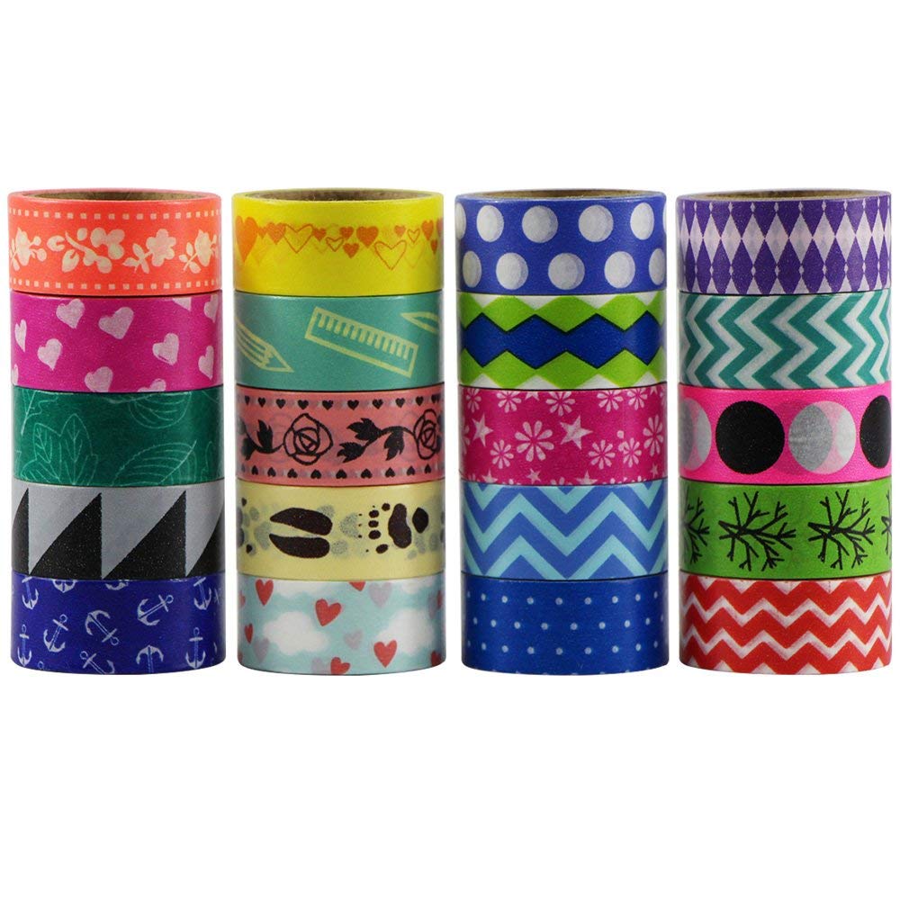 Decorative Washi Tape Set of 20 Adhesive Tape Masking Tape, Various Patterns (20 Patterns)