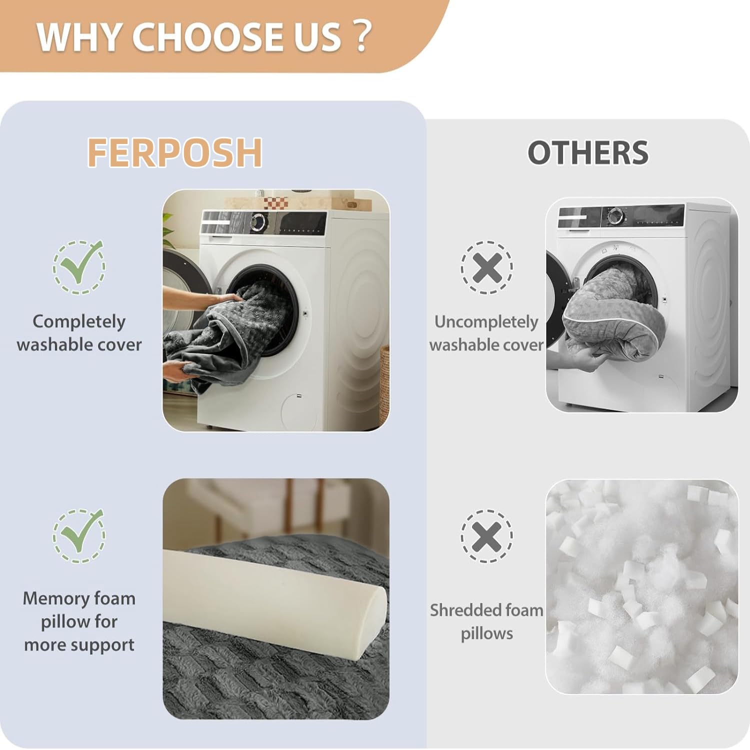 FERPOSH Cama ortopédica para perros grandes, sofá cama para perros grandes, medianos y pequeños, de apoyo, con funda extraíble y lavable