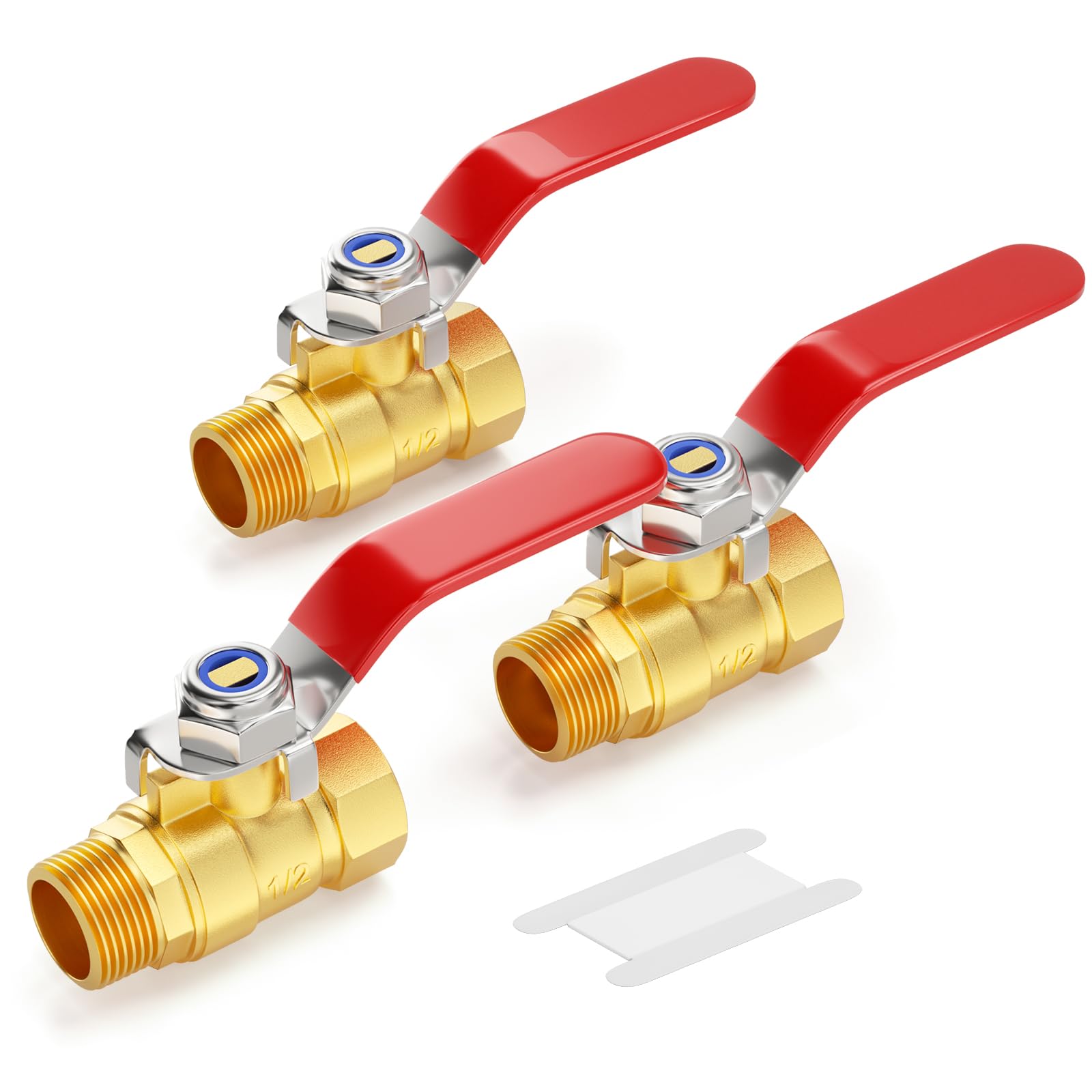 GASHER 3PCS 1/2 Inch Brass Mini Ball Valve, Shut Off Valve, 1/2 Inch Male x Female NPT Thread Pipe Fitting
