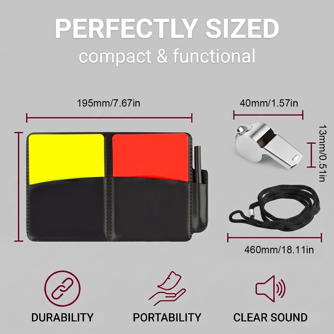 Kit Tarjetas Árbitro Fútbol 4 Piezas con 2 Silbatos Metal Roja Amarilla Sonido Fuerte Nítido