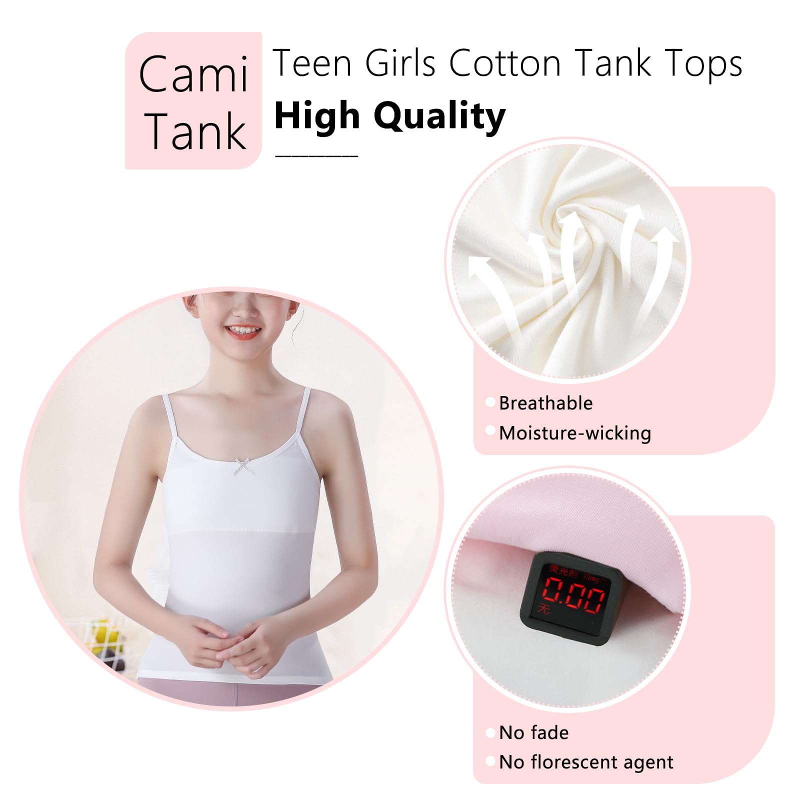 7-12 Jahre Mädchen Unterhemd mit leichten Polstern Teenager-Mädchen-Camisole aus Baumwolle Tanktops Trainings BHS Unterhemden 4Pack