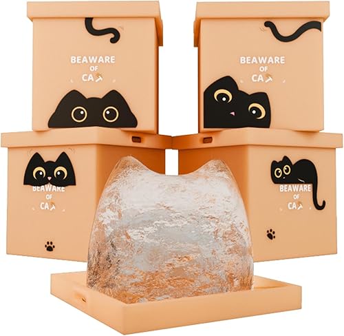 Moldes para cubitos de hielo y soporte para huevos 2 en 1 con silicona pura (juego de 4)  Crea adorables cubitos de hielo en forma de gato, bonita y