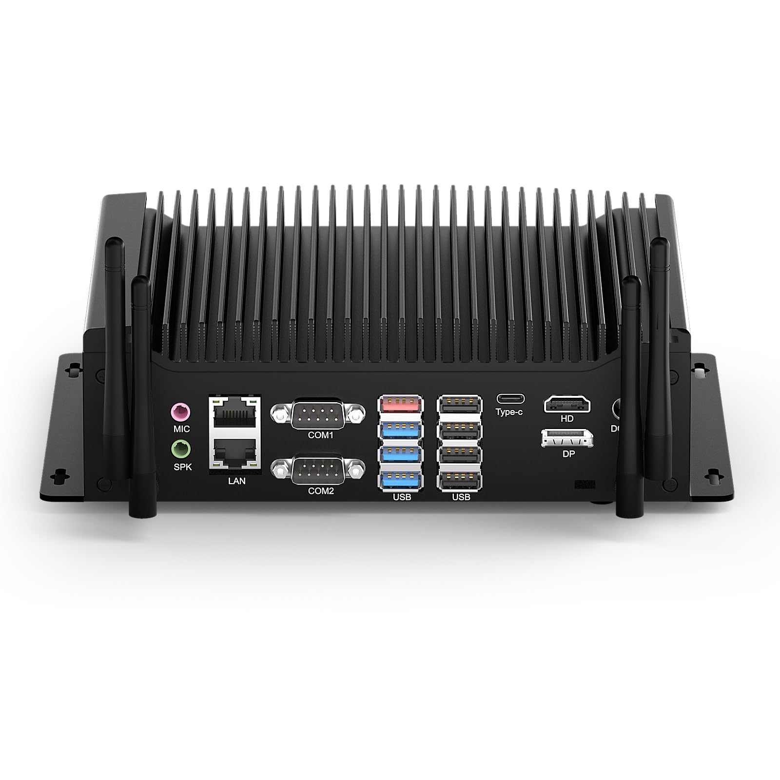 WEIDIAN Industrial Mini PC sin Ventilador i7-10510U 8G RAM 256G SSD, 6xCOM(RS232/485/422), GPIO, 2LAN, 8USB, WiFi&BT, 4K 3xdisplay(HD+DP+Type-C) Win11 Fanless Ordenador Auto Power On