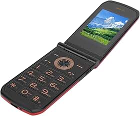 ASHATA Telefone Flip 2G, Telefone Celular Com Botões Grandes para Idosos, Tela Interna de 2,4 Polegadas, Tela Externa de 1,44 Polegadas, SOS de Transmissão de Voz de 4800mAh, Com 0,13 (Vermelha)