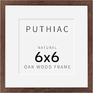 6x6 Oak Wood Picture Frame - Minimalist 6x6 Picture Frame, 6"x6" Frame Wood, Natural Solid Wooden Picture Frames for Wall Art Photo and Prints(1 Pack, Walnut)