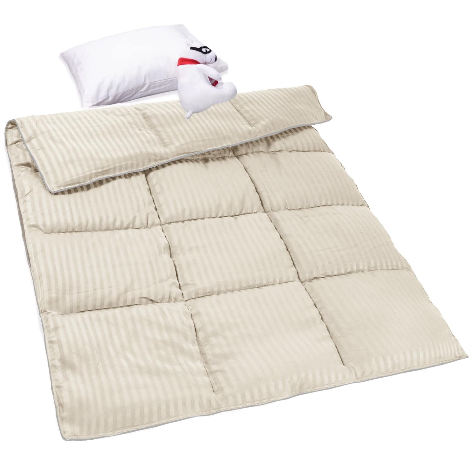 ZPECC Toddler Down Alternative Comforter, 39x47 Hypoallergenic Baby Blanket Quilt, Soft Breathable Lightweight All Season Kids Duvet Insert for Crib Stroller Cot Daycare, Cream Stripe