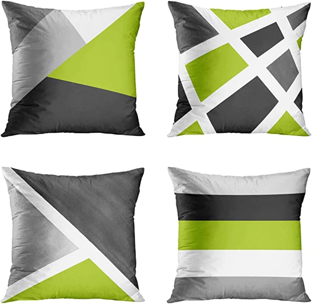 Cushion Cover 50 x 50 cm, Set of 4, Light Green Grey Geometric Soft Sofa Cushion Cover, Decorative Cushion Cover, Couch Cushion, Modern Decorative Cushion Covers for Sofa, Living Room, Chair, Bed