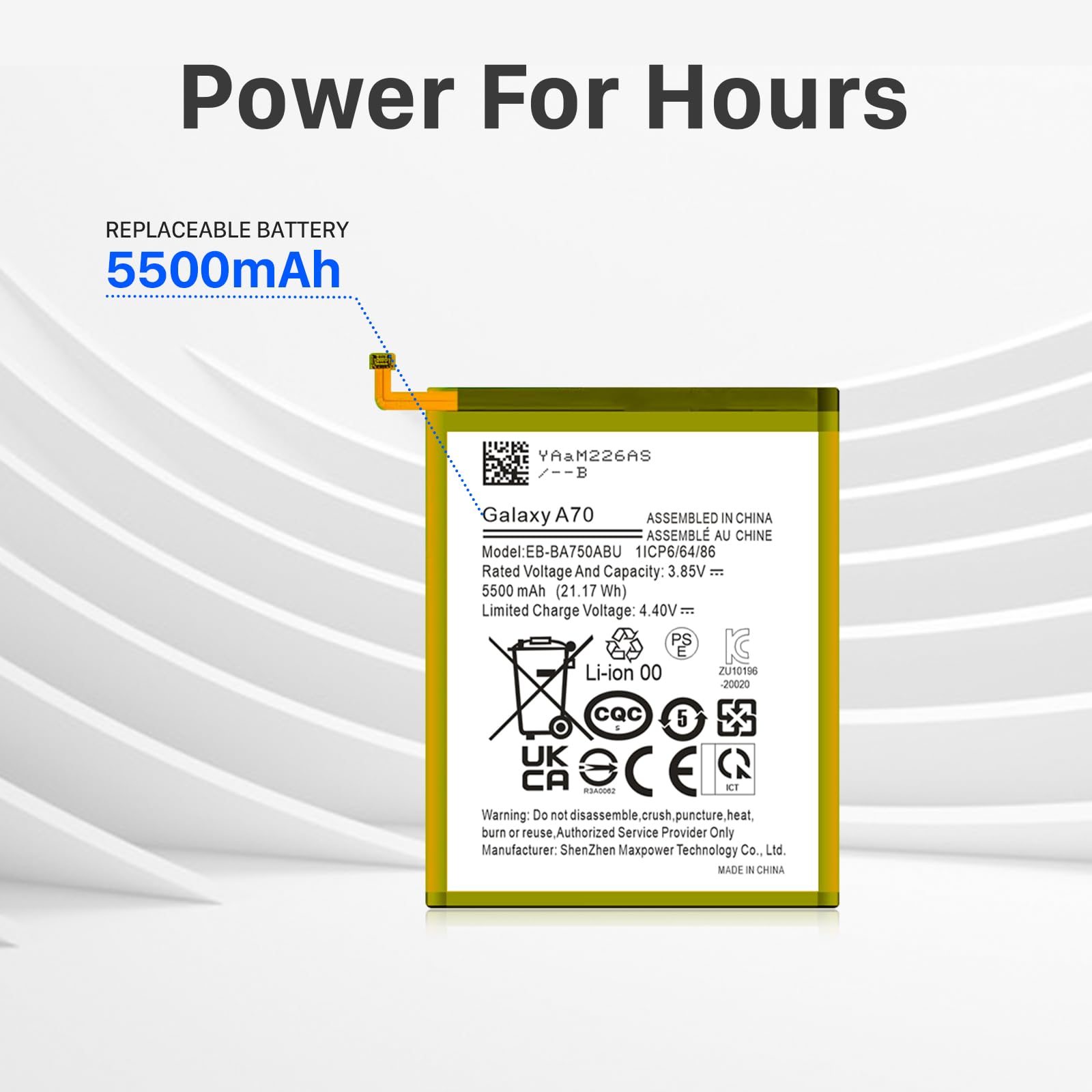 Akku für Galaxy A70, 5500 mAh Ersatzakku für Galaxy A70 SM-A705F, SM-A705FN, SM-A705GM, SM-A705MN, SM-A7050, SM-A705W mit professionellem Ersatzwerkzeug-Set