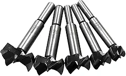 Kit com 5 Brocas Forstner para Madeira 15, 20, 25, 30, 35mm - Fresas para Dobradiças e Fechaduras - Cabimento Redondo para Furadeira