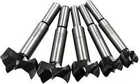 Kit com 5 Brocas Forstner para Madeira 15, 20, 25, 30, 35mm - Fresas para Dobradiças e Fechaduras - Cabimento Redondo para Furadeira