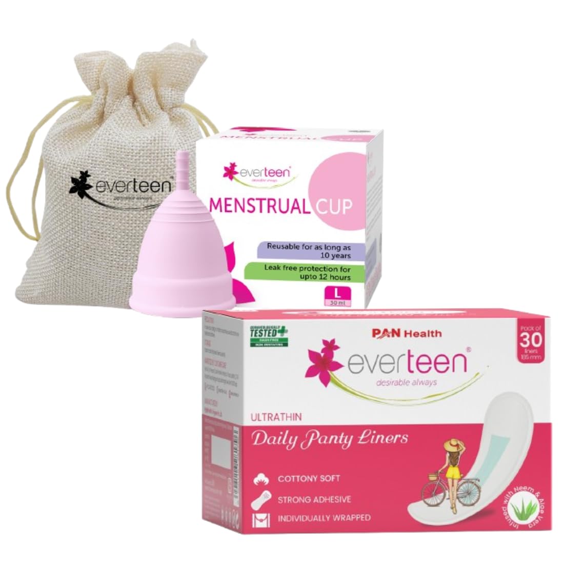 everteen® Menstrual Cup (Large, 30ml) 1pc and 1 pack of daily pantyliners (30pcs)-leak proof protection during period (Combo Pack)-picture-10