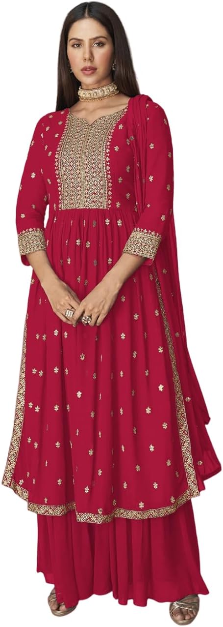 Xomantic FashionWomen's Ethnic Wear Nyra Cut Embroidery Kurti plazzo and Dupatta set