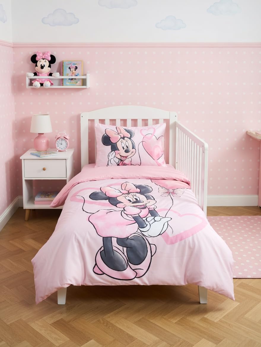 Set di biancheria da letto Minnie per bambini, 2 pezzi, 100% cotone, copripiumino 100 x 135 cm + federa 40 x 60 cm
