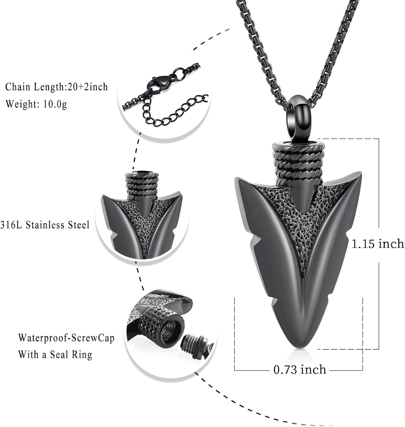Oinsi Stainless Steel Urn Necklace for Men - Arrowhead Memorial Pendant Cremation Ash Jewelry Bereavement Keepsakes Gift for Loss of a Loved One - Image 2
