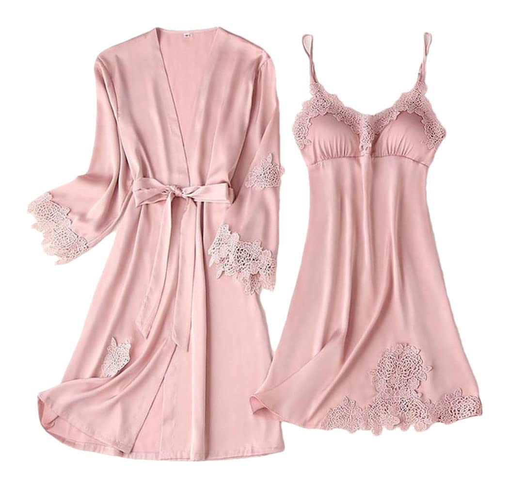 Haitpant Sexy Hochzeit Damen Robe Anzug Lose Satin Braut Braut Braut Kimono Bademantel Mini Nachtwäsche Intimate Lingerie, Pink C, 46