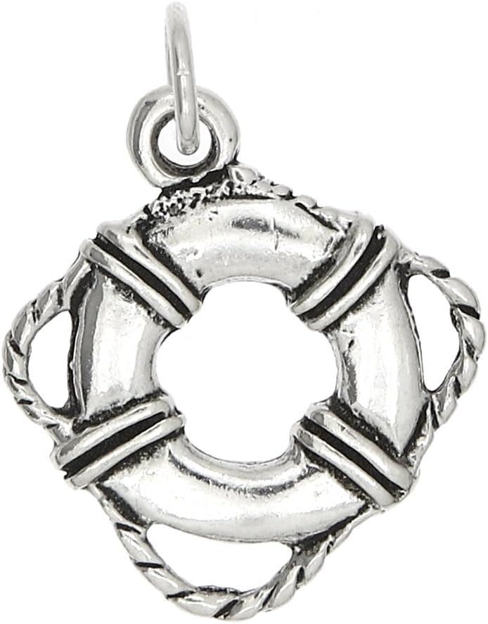 Sterling Silver Oxidized Double Sided Life Preserver Charm