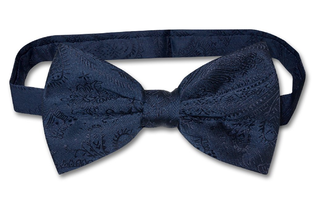 Vesuvio Napoli BOWTIE NAVY BLUE Color Paisley Men's Bow Tie for Tuxedo or Suit