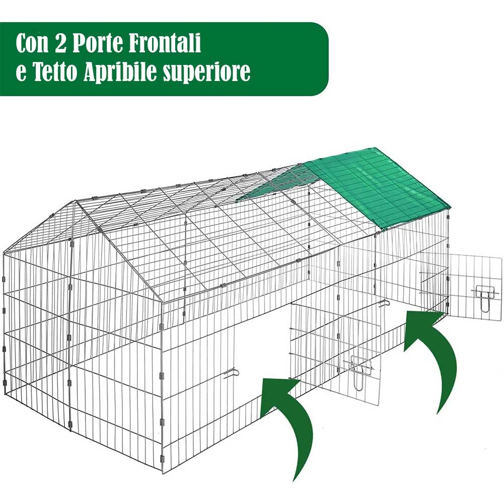 Bakaji Recinto Recinzione per Animali Gabbia per Conigli Conigliere Pollaio Porcellini D'india Per Piccoli Animali Da Esterno Telo Protezione Dal Sole Materiale in Acciaio (180 x 75)