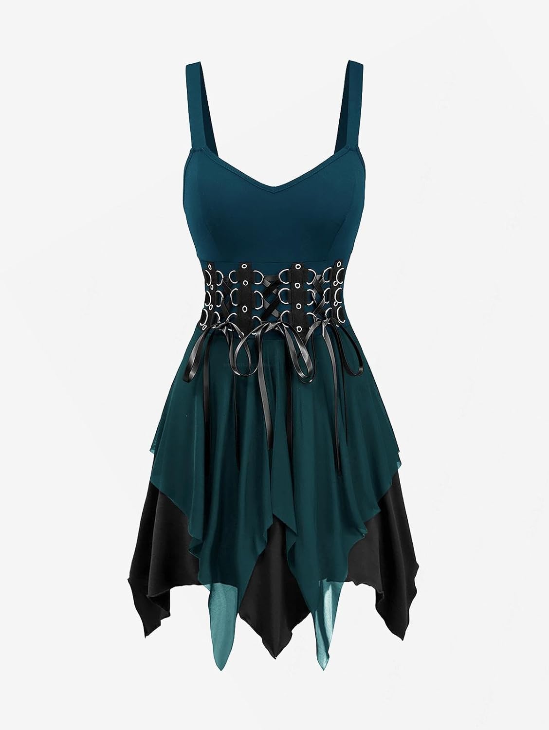Retro Womens Dress Vampire Backless Sleeveless Gothic Lace-up D-Ring Backless Vintage Punk Mini Dress