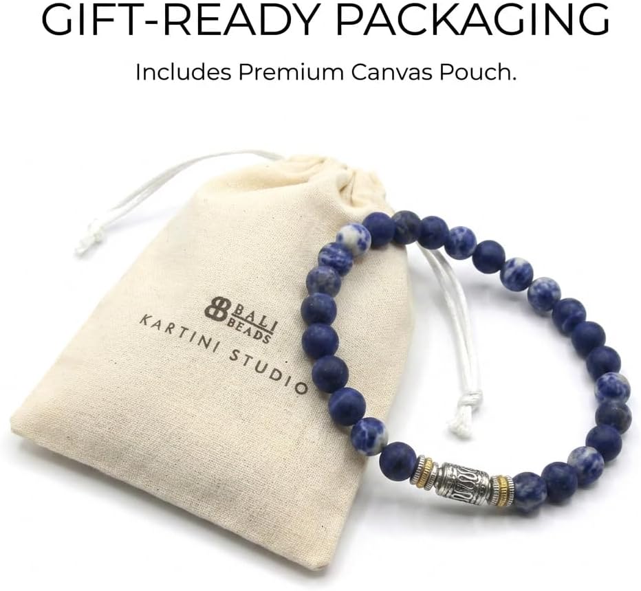 Kartini Studio Sodalite Bracelet, Men's Sodalite and Stainless Steel Bracelet, Bead Jewelry for Man