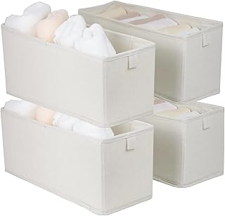 Narrow Fabric Storage Bins, 4 Pack Foldable Storage Baskets for Shelves,...
