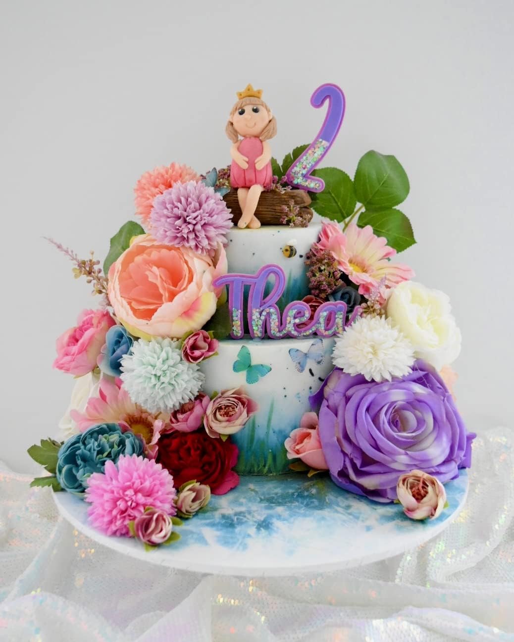 Silk Peony and Tea Rose Artificial Bouquet 9 Heads Realistic Fake Plant for DIY Craft Cake Living Room Home Wedding Decoration (Blue)