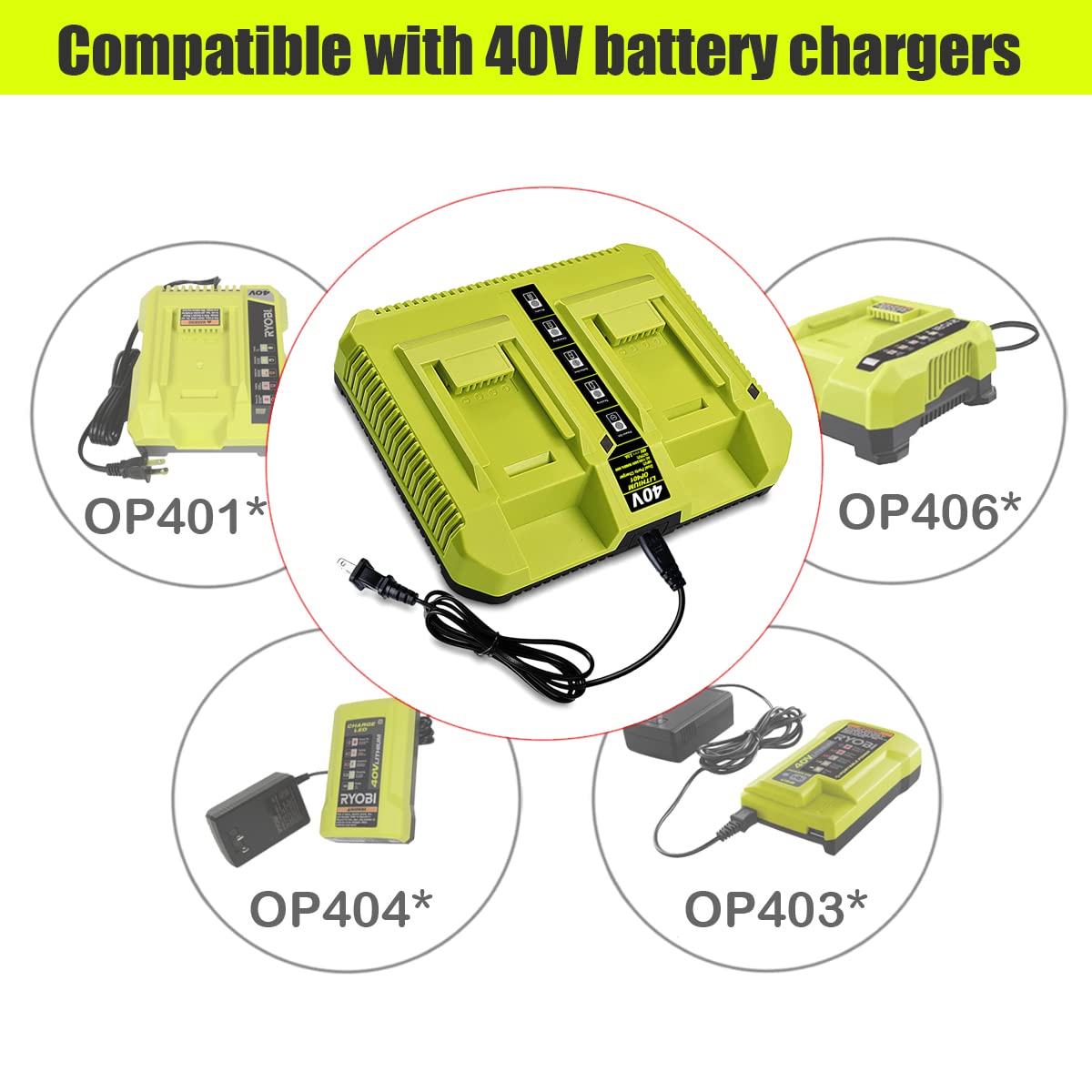 Cargador de batería de 40 V para herramientas inalámbricas Ryobi de 40 voltios, cargador de batería dual Atcuji de 40 V OP401
