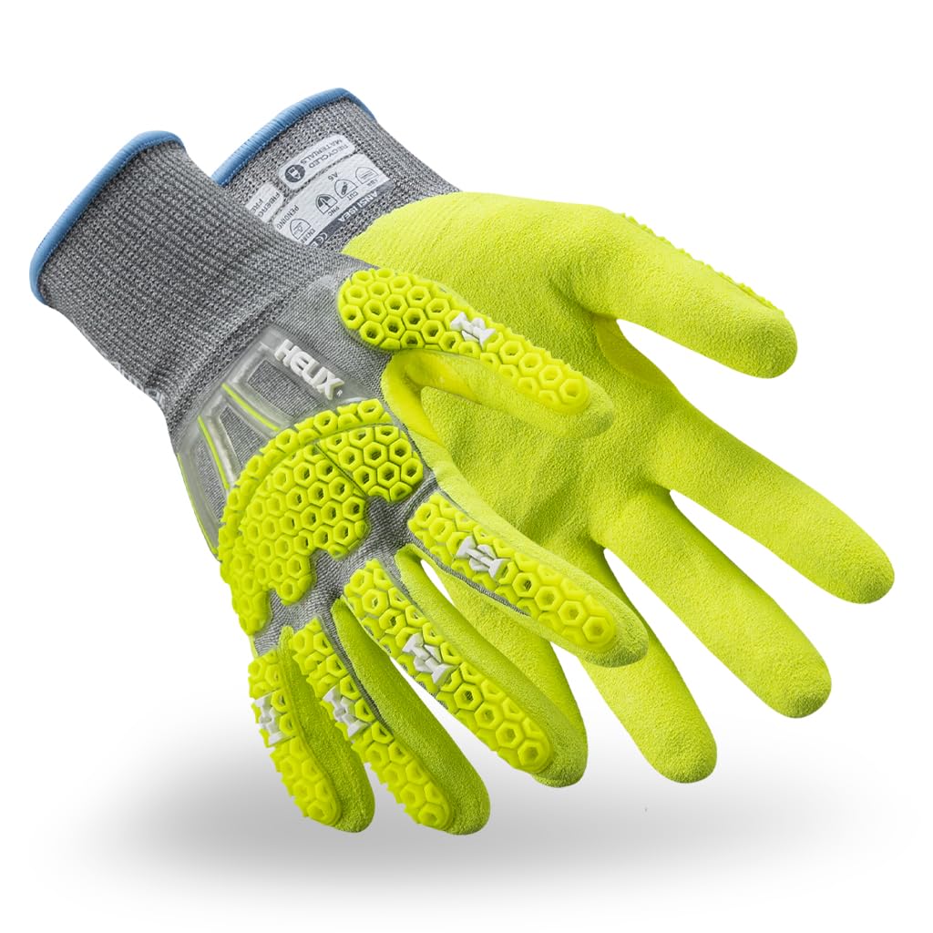 HexArmor Safety Gloves | Sandy Nitrile Coated Palm | ANSI A6-Level Cut-Resistance | Touchscreen Gloves with Impact Protection | Helix 3014IMP | Large