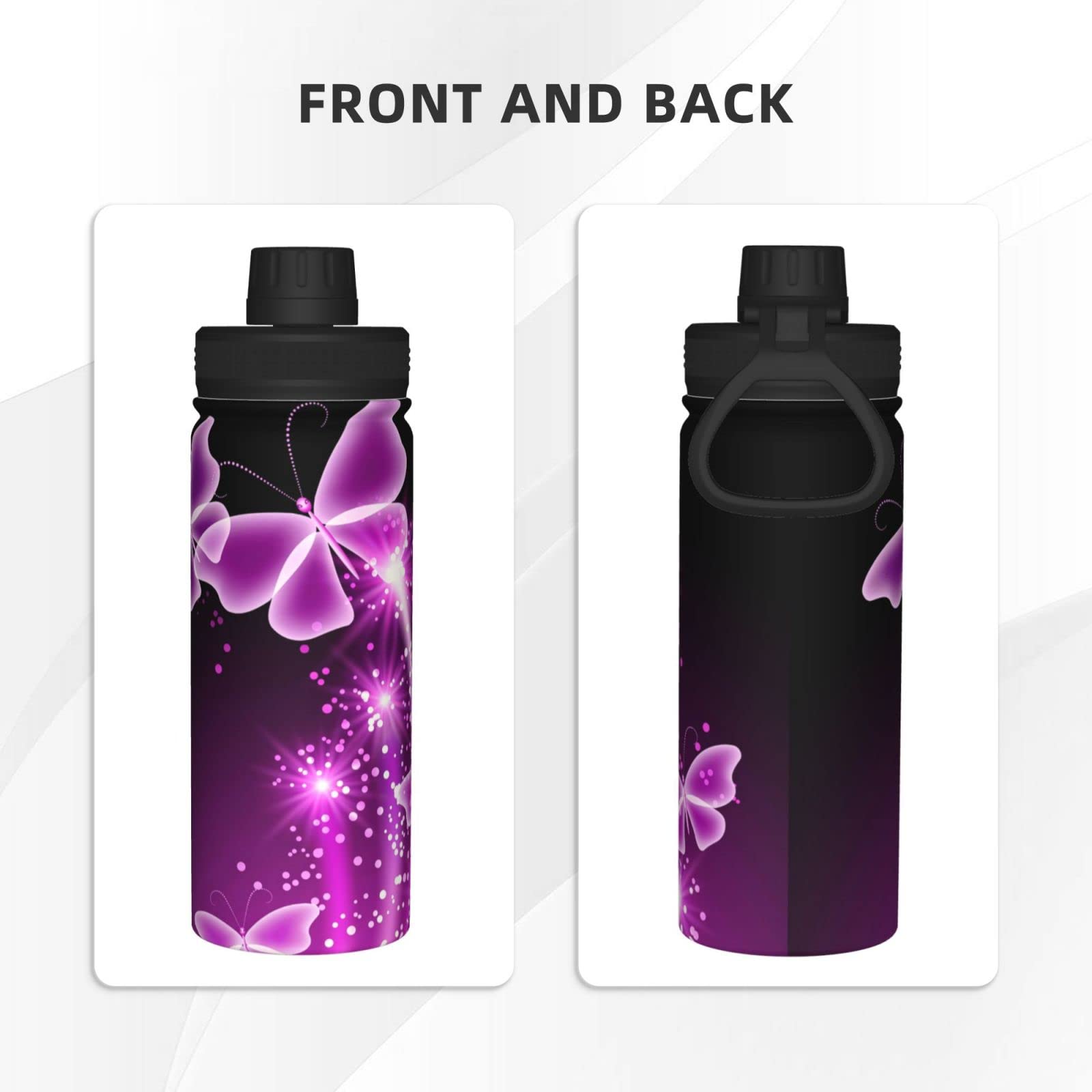 Sport-Trinkflasche mit Schmetterling-Motiv, isoliert, Edelstahl, auslaufsicher, für Reisen, Fitnessstudio, Büro