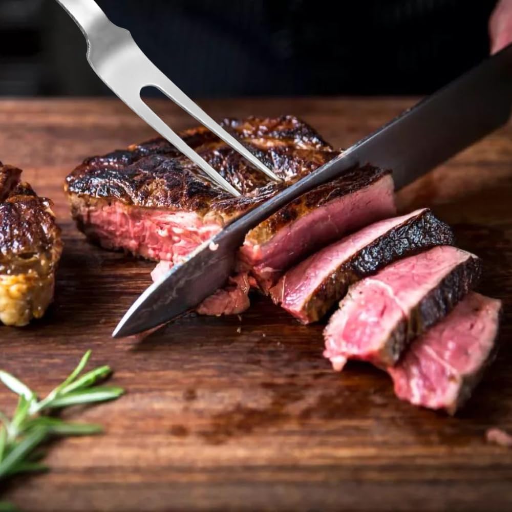 Forchetta per barbecue in acciaio inossidabile, forchetta per carne, forchetta per carne in acciaio inossidabile con manico, può essere utilizzata in cucina, ristorante e attività all'aperto, 33,7 cm