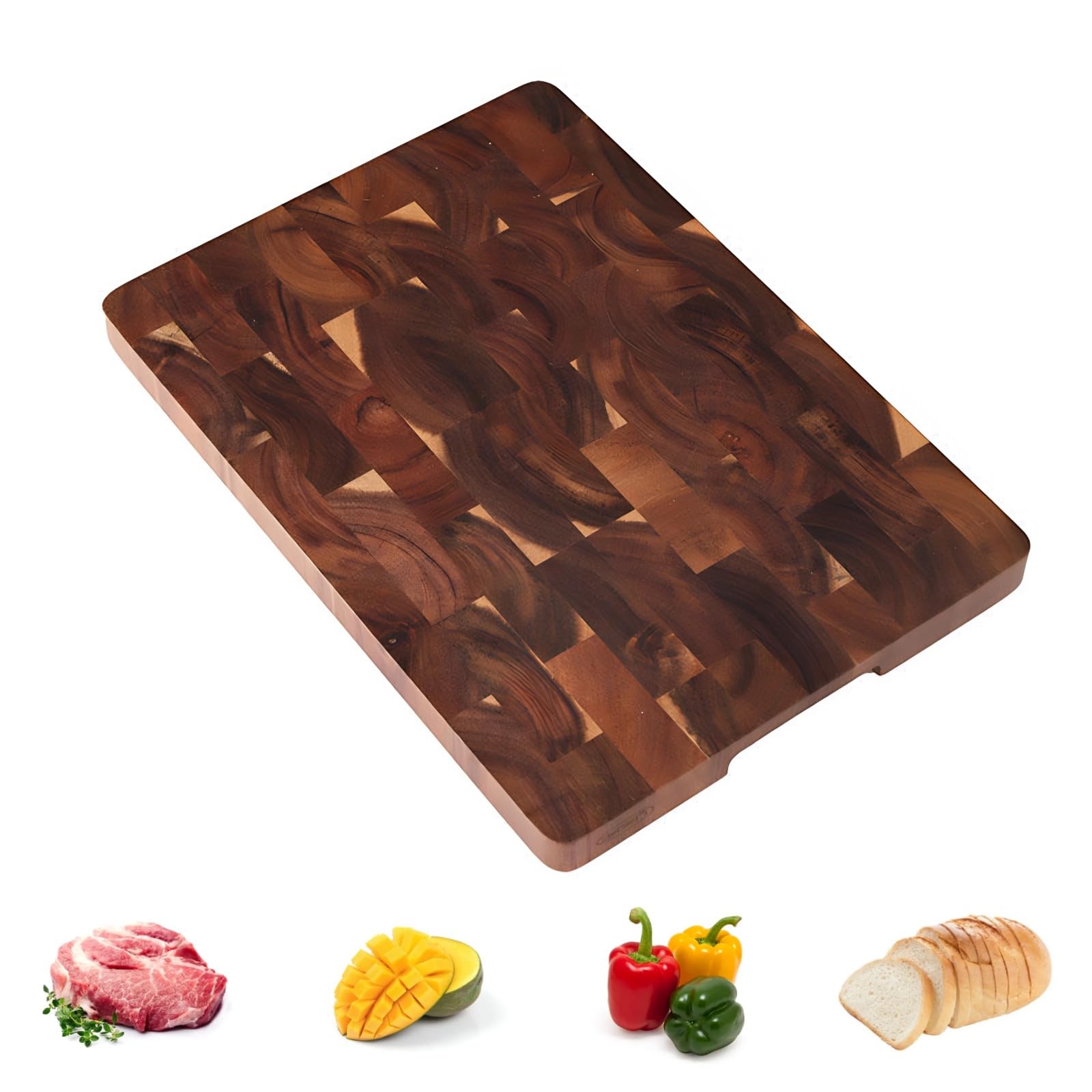 Tagliere in Legno di Acacia 40 × 30 × 4 Cm | Ampia Superficie, Piedini Antiscivolo E Maniglie Integrate, Delicato Sulle Lame E Ideale Per Servire