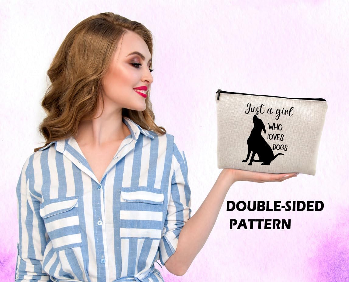 Just a Girl Who Loves Dogs Cosmetic Bag, Animal Lovers Pet Makeup Bag Zipper Cosmetic Pouch Bag Travel Linen Makeup Organizer, Dog Lovers Gifts for Women Girls Teens Dog Owner image 5