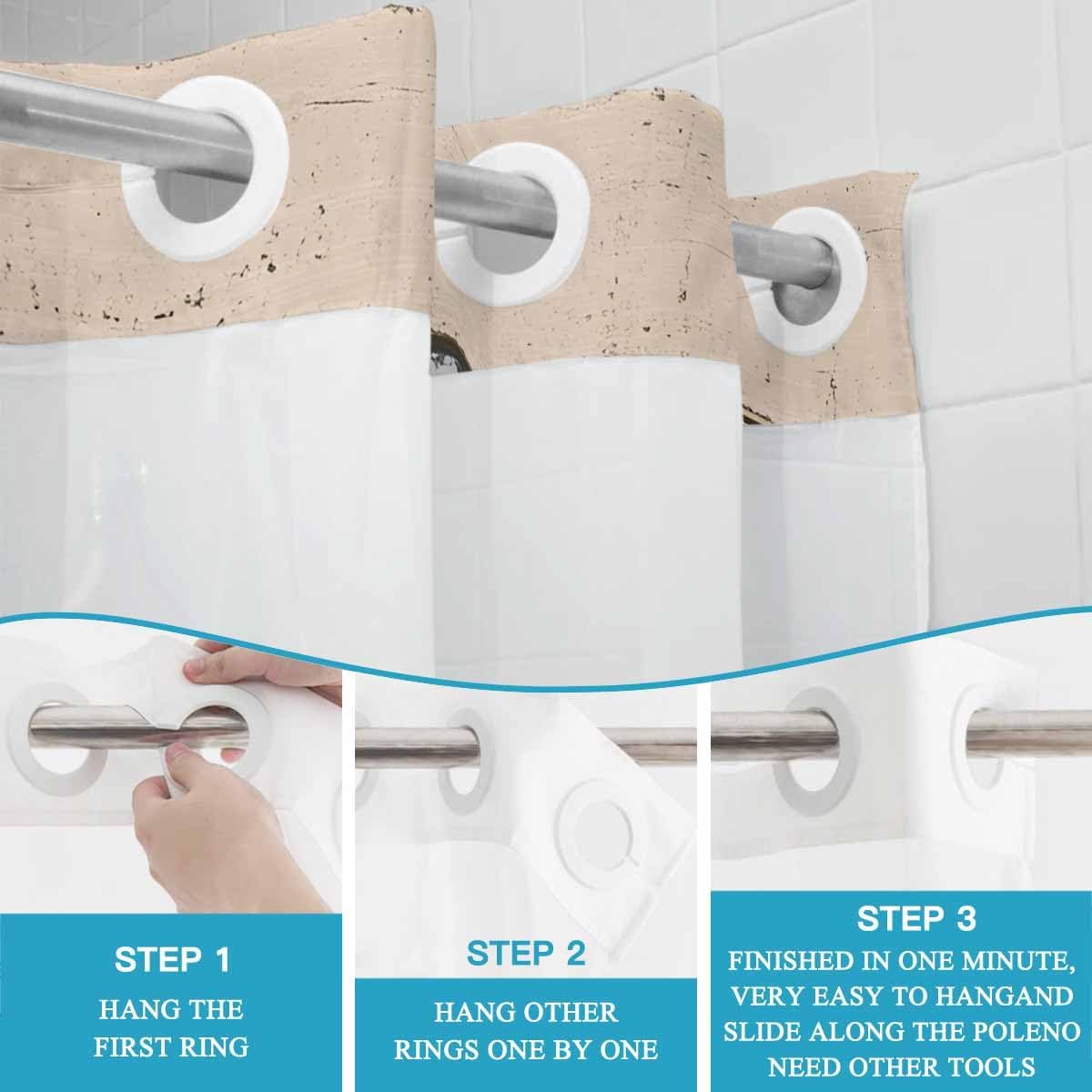 Rustic Wooden Board No Hook Shower Curtain with Snap in Liner Vintage Farmhouse Grey Brown Wooden Texture Shower Curtains for Bathroom, Fabric Waterproof Inner Liner with Mesh Top Window, 72x72