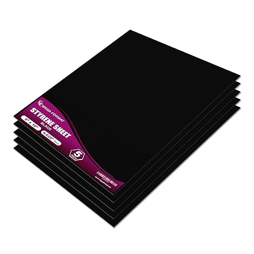 Hoja de plástico flexible de poliestireno negro de 8 x 10 pulgadas (0.020 de grosor), hoja de estireno, ideal para proyectos de modelado, pantallas,