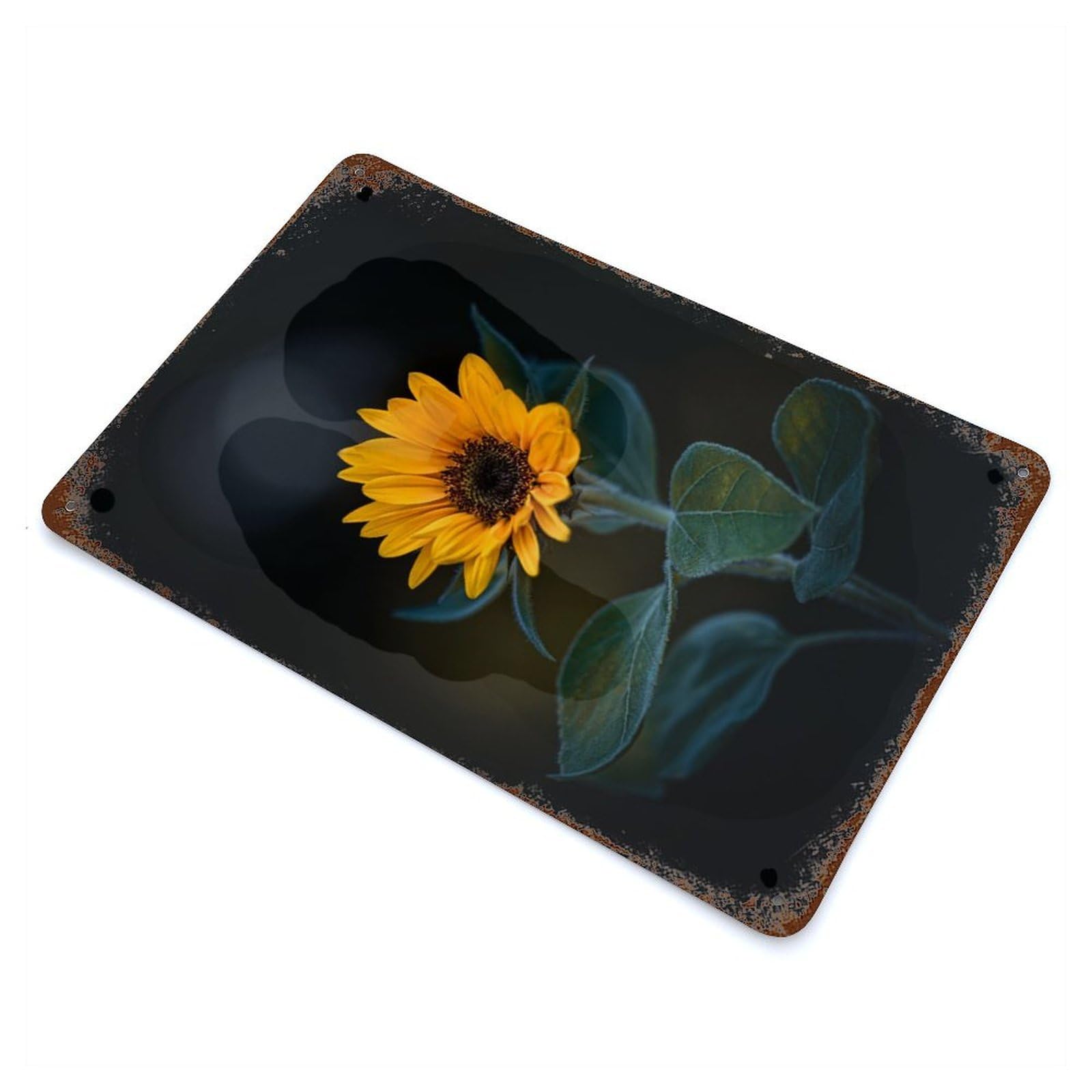 Aged Metal Wall Plaque with Summer Sunflower Design 11.8"x7.9", for Cafe, Home Bar And Lounge Decor, Novelty Wall Decor