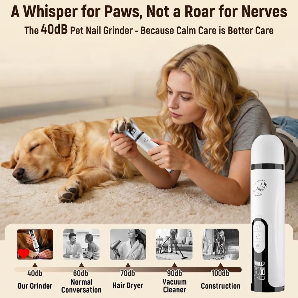 2026 Upgrade Silent Groom Pro Nail Grinder,Silent Groom Pro for Dogs,with LED Light & 3 Speeds,2000mAh Battery,Quick USB Charge (White) - image 5