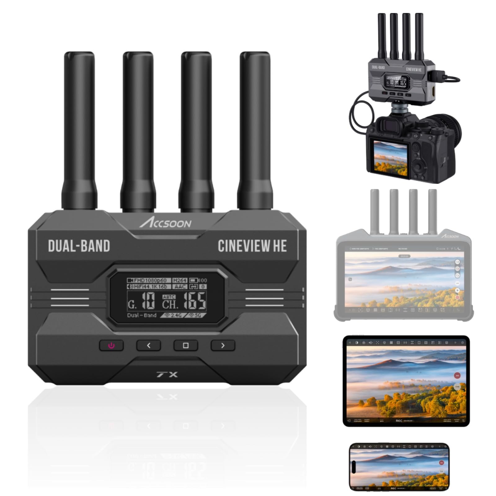 Accsoon CineView HE Wireless Video Transmission HDMI Transmitter&Receiver Dual-Band 60ms Latency 1200FT Range UVC Livestreaming 4 Devices Monitoring