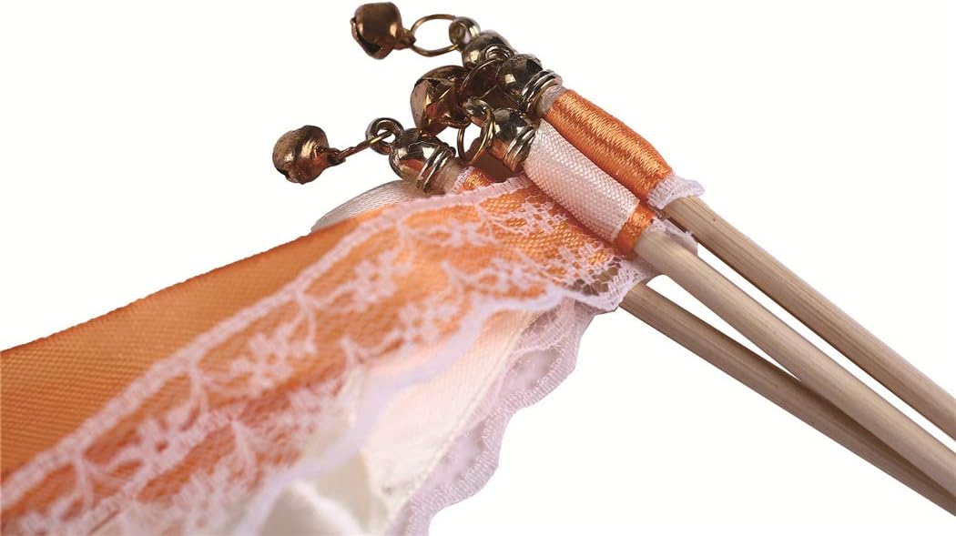 30pcs Lace Ribbon Stick Wands Christmas Birthday Party Streamers Wands Fairy Stick for Wedding Activities (Orange+Lace) image 2